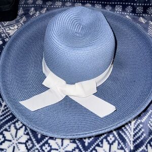 Elegant Blue Women's Hat with White Ribbon